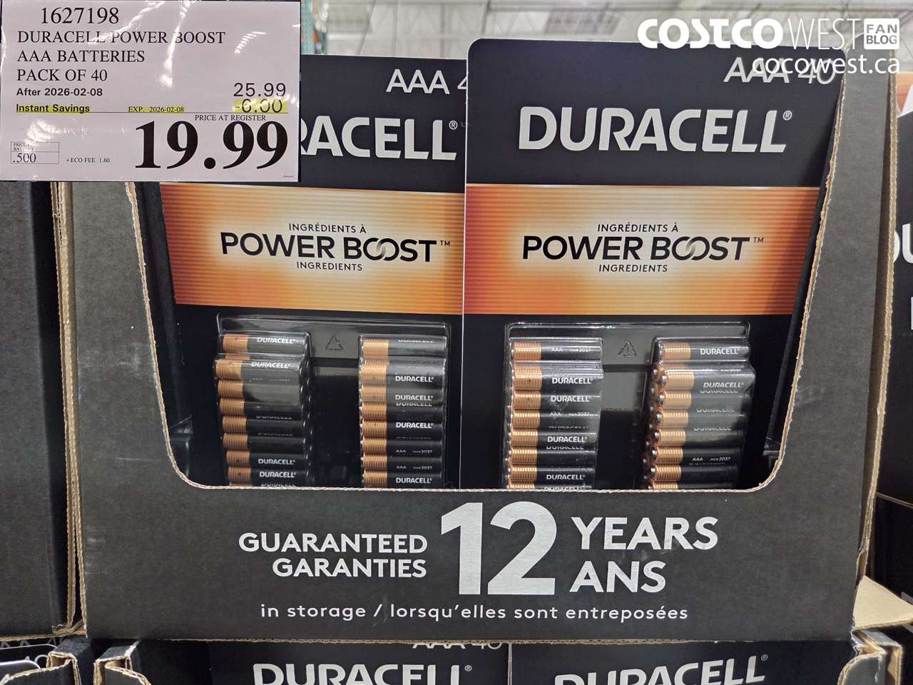 1627198 DURACELL POWER BOOST AAA BATTERIES PACK OF 40 ($6.00 INSTANT SAVINGS EXPIRES ON 2026-02-08) $19.99