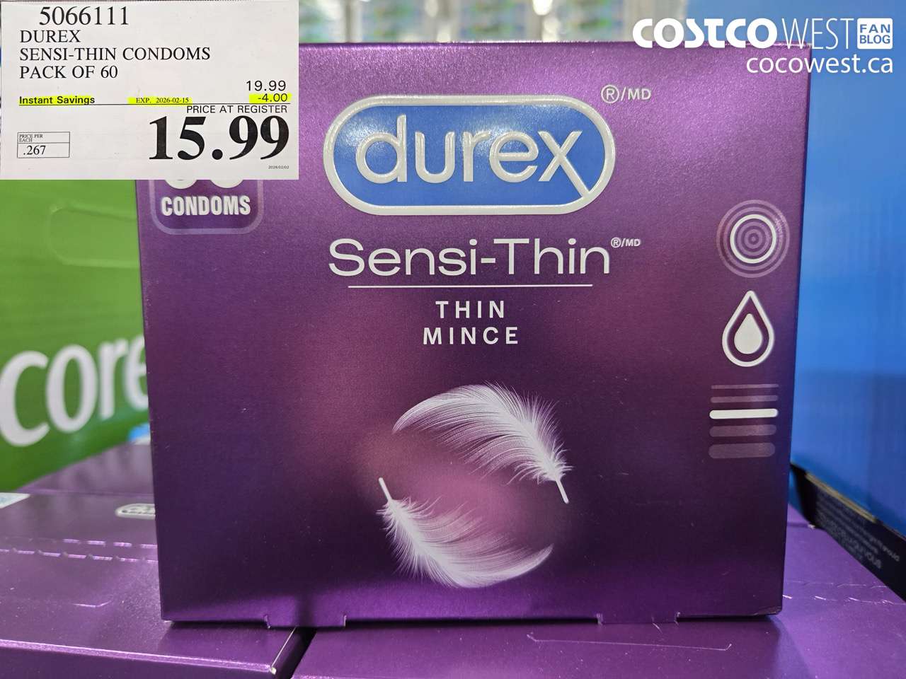5066111 DUREX SENSI-THIN CONDOMS BOX OF 60 ($4.00 INSTANT SAVINGS EXPIRES ON 2026-02-15) $15.99