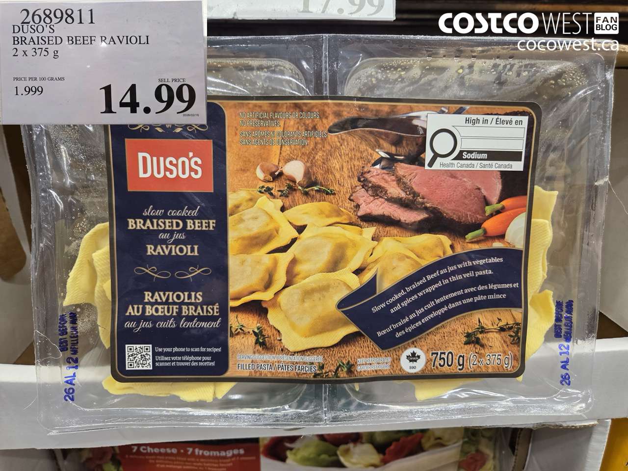 2689811 DUSO'S BRAISED BEEF RAVIOLI 2 X 385G $14.99