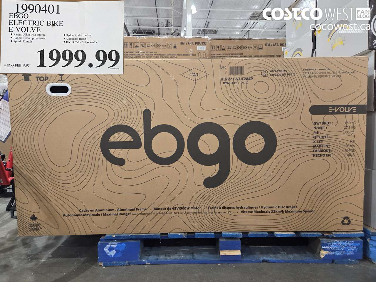 1990401 EBGO ELECTRIC BIKE E-VOLVE $1999.99
