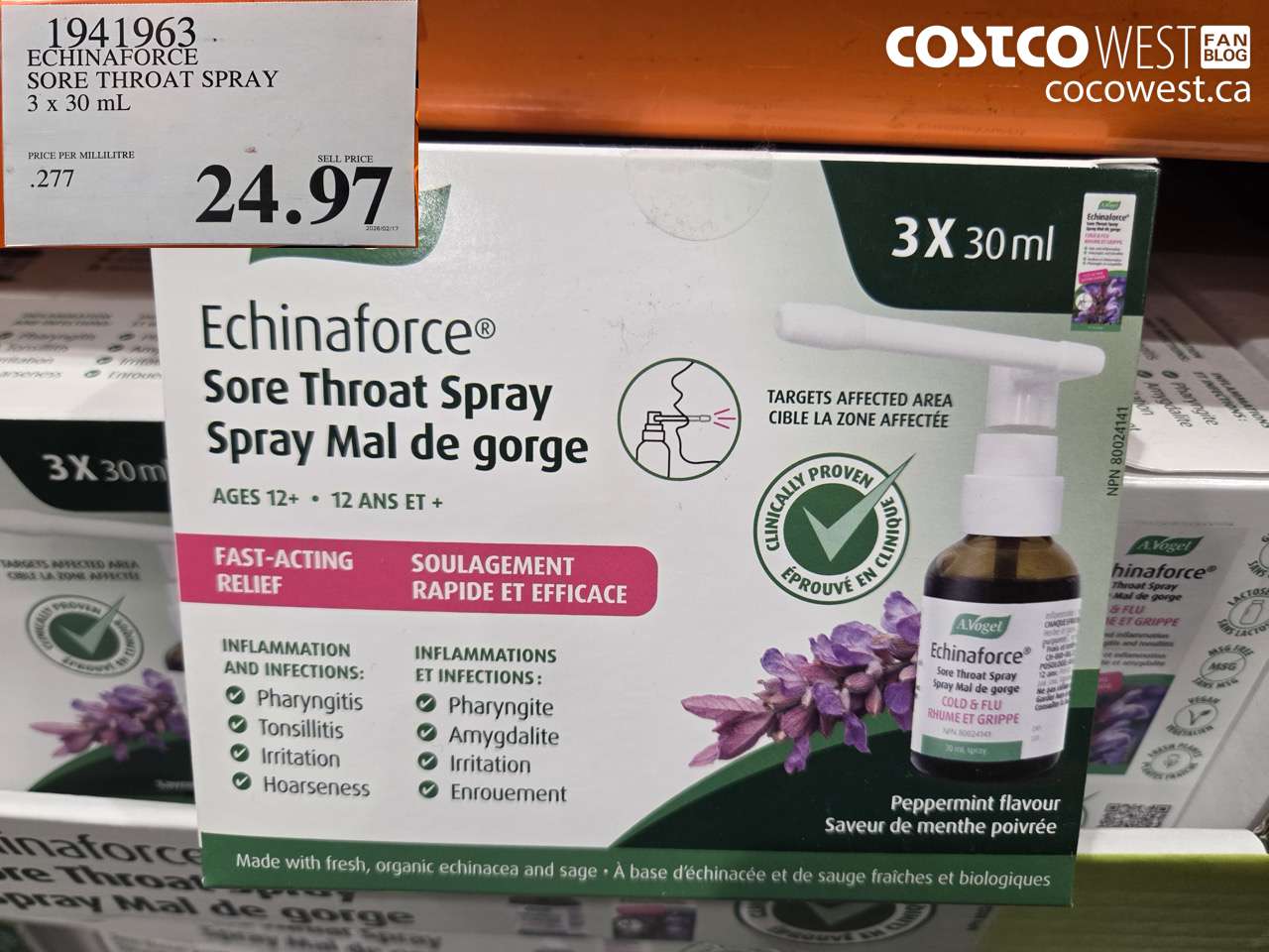 1941963 ECHINAFORCE SORE THROAT SPRAY 3 x 30 mL $24.97