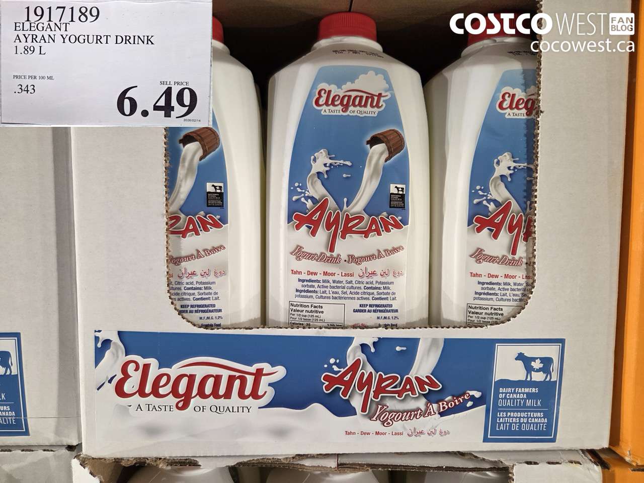 1917189 ELEGANT AYRAN YOGURT DRINK 1.89 L $6.49