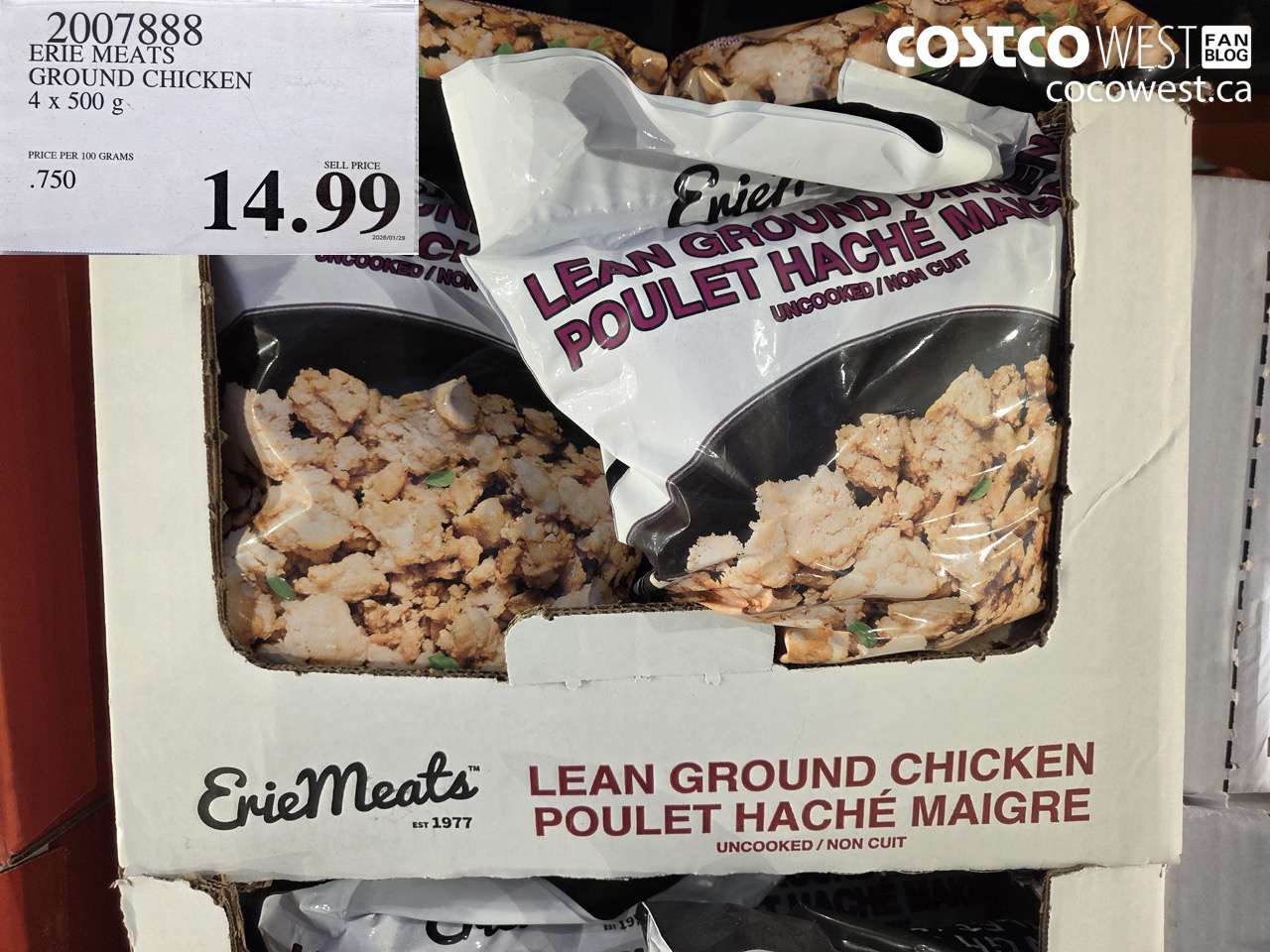 2007888 ERIE MEATS GROUND CHICKEN 4 X 500G $14.99