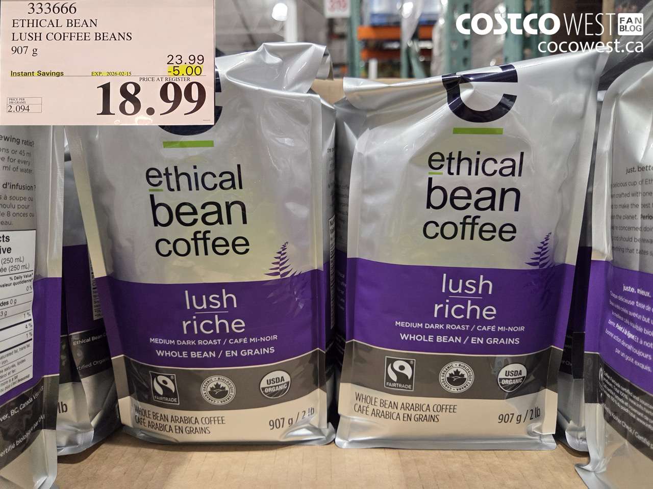 333666 ETHICAL BEAN LUSH COFFEE BEANS 907G ($5.00 INSTANT SAVINGS EXPIRES ON 2026-02-15) $18.99
