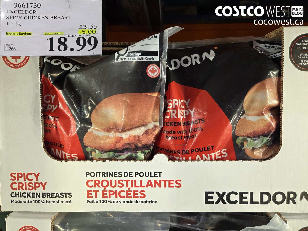 3661730 EXCELDOR SPICY CHICKEN BREAST 1.5 kg ($5.00 INSTANT SAVINGS EXPIRES ON 2026-02-26) $18.99
