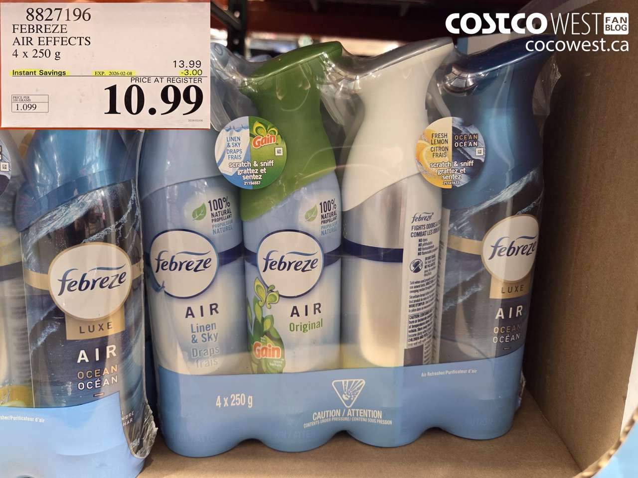 8827196 FEBREZE AIR EFFECTS 4 x 250 g ($3.00 INSTANT SAVINGS EXPIRES ON 2026-02-08) $10.99