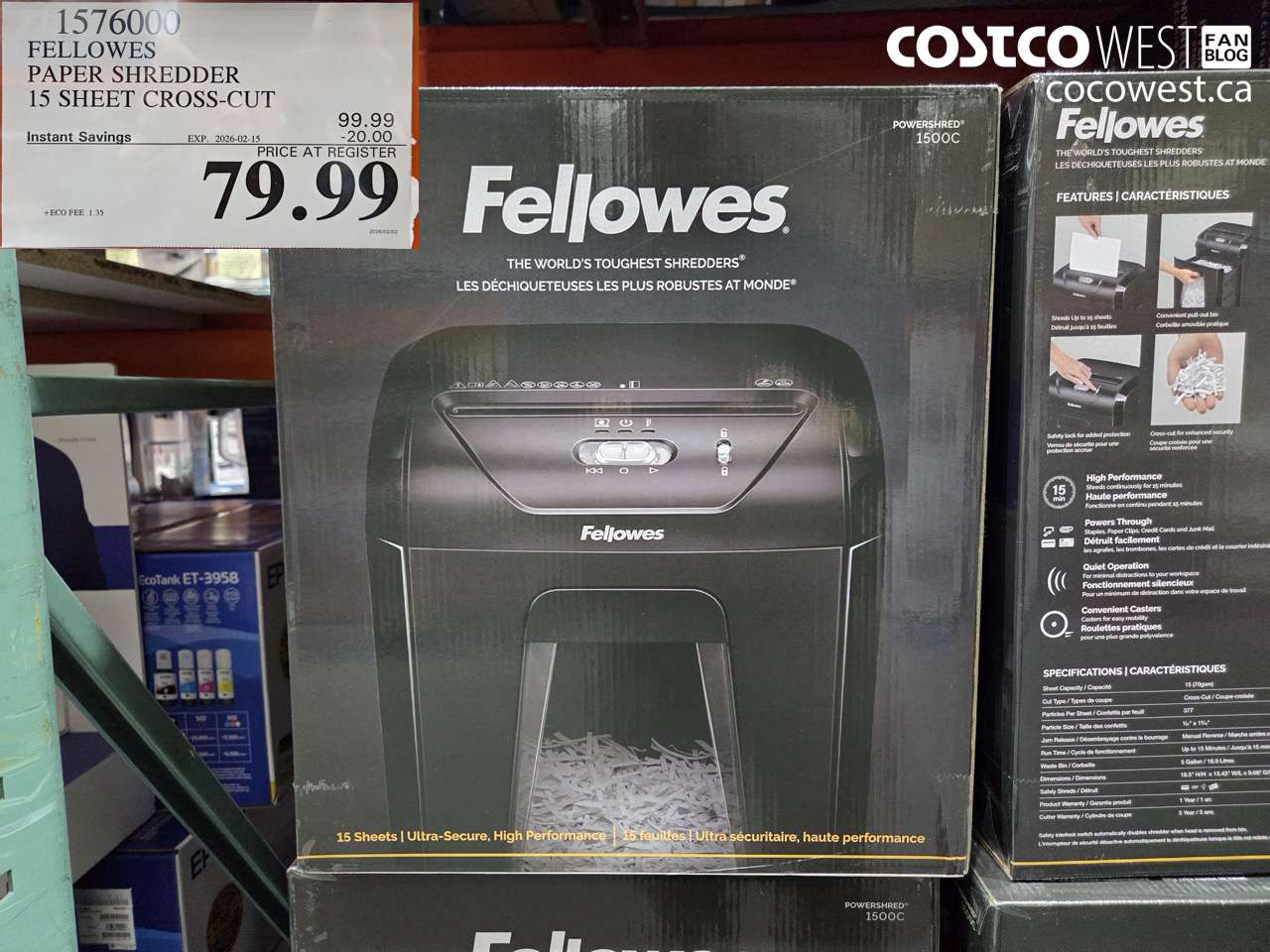 1576000 FELLOWES PAPER SHREDDER 15 SHEET CROSS-CUT ($20.00 INSTANT SAVINGS EXPIRES ON 2026-02-15) $79.99