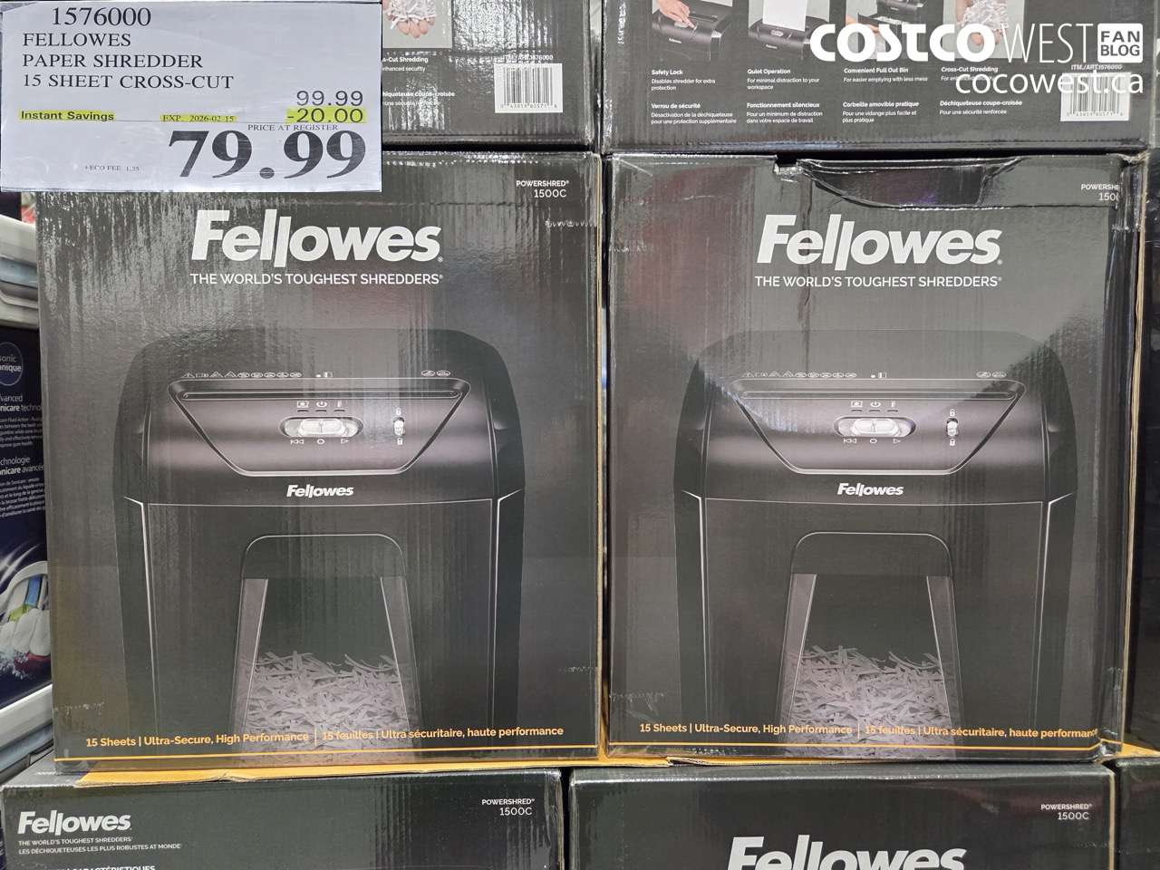 1576000 FELLOWES PAPER SHREDDER 15 SHEET CROSS-CUT ($20.00 INSTANT SAVINGS EXPIRES ON 2026-02-15) $79.99