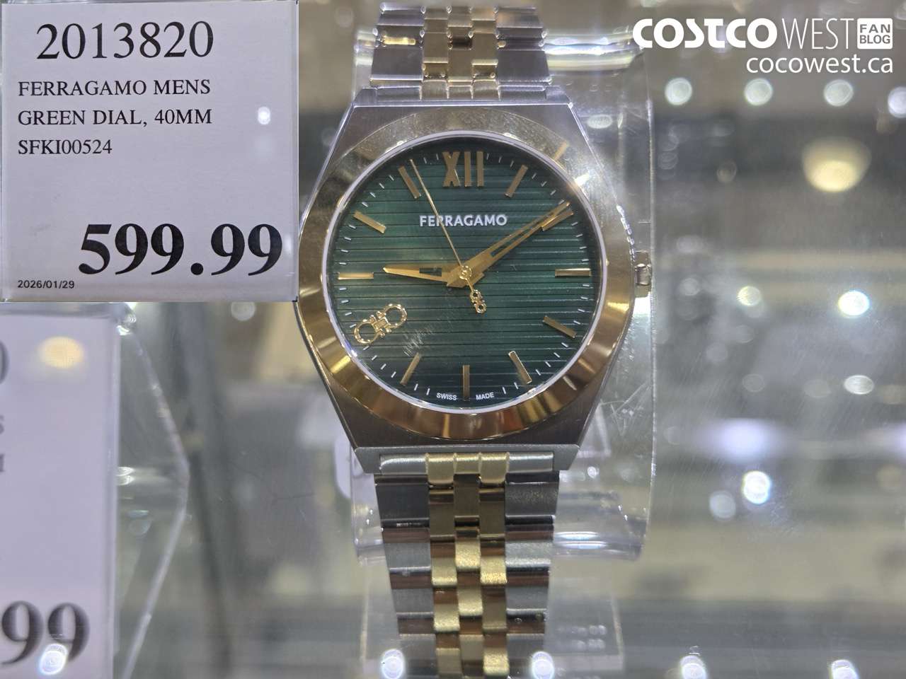 2013820 FERRAGAMO MENS GREEN DIAL, 40MM SFK100524 $599.99