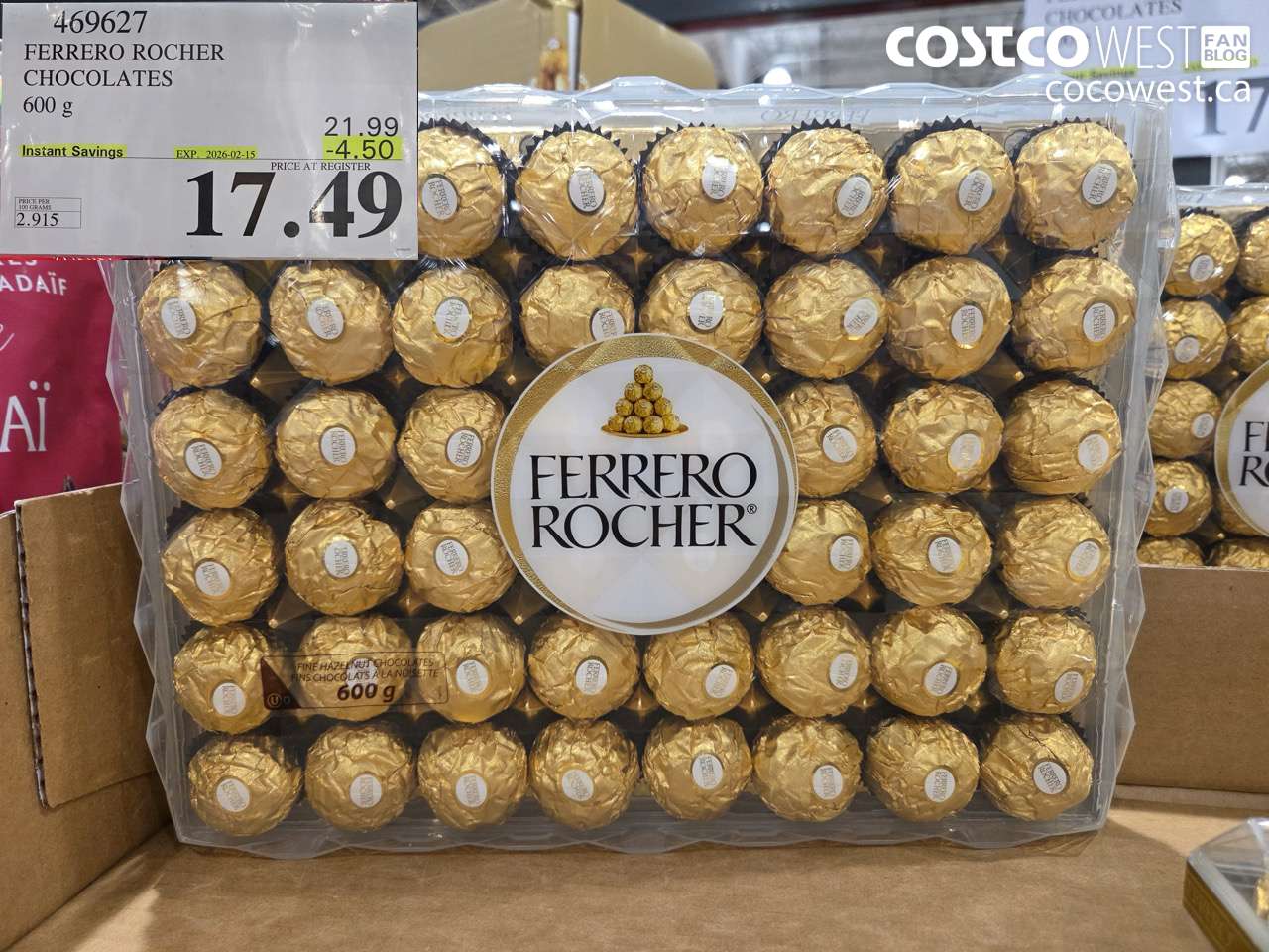 469627 FERRERO ROCHER CHOCOLATES 600 g ($4.50 INSTANT SAVINGS EXPIRES ON 2026-02-15) $17.49