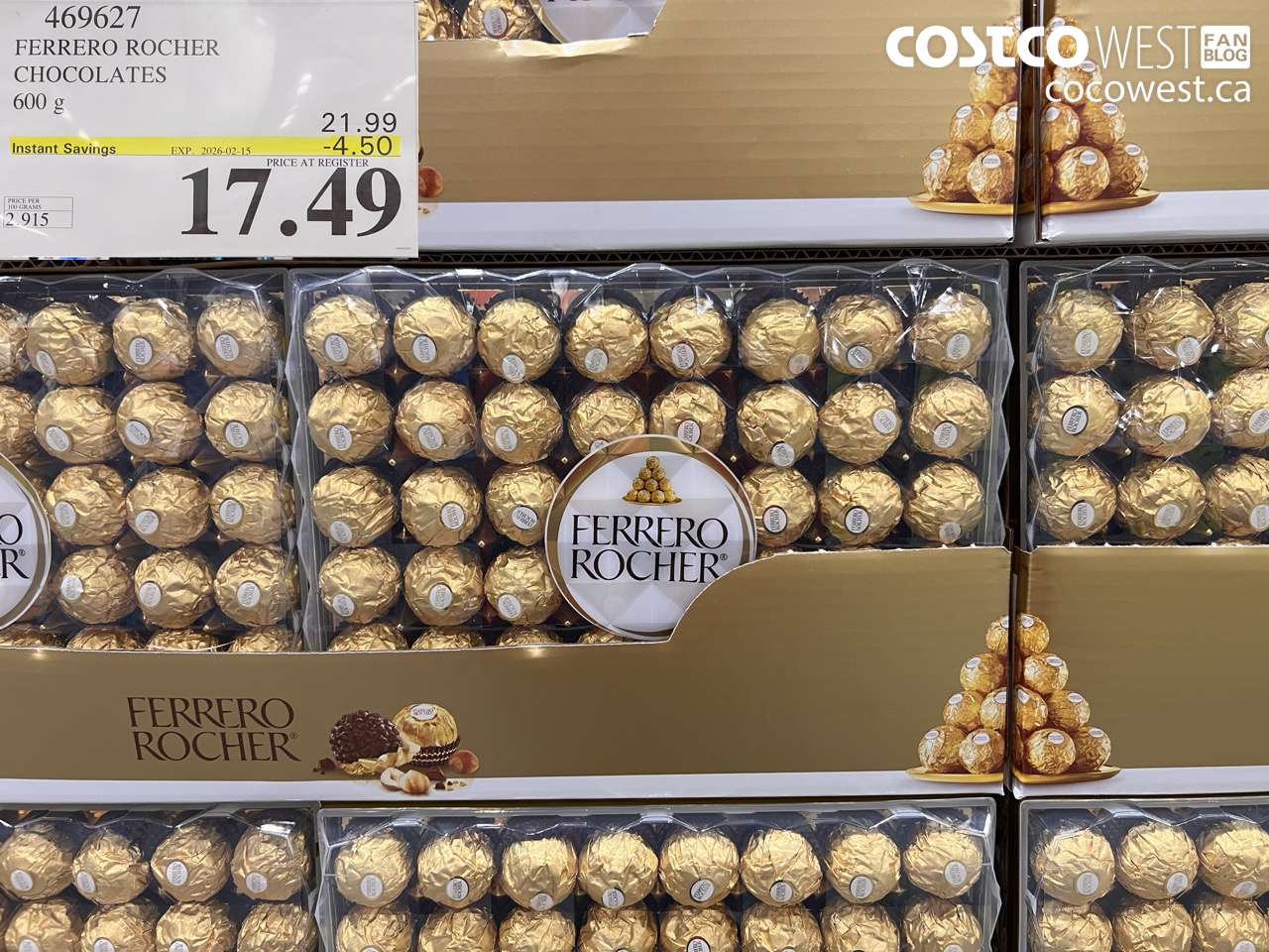 469627 FERRERO ROCHER CHOCOLATES 600 g ($4.50 INSTANT SAVINGS EXPIRES ON 2026-02-15) $17.49
