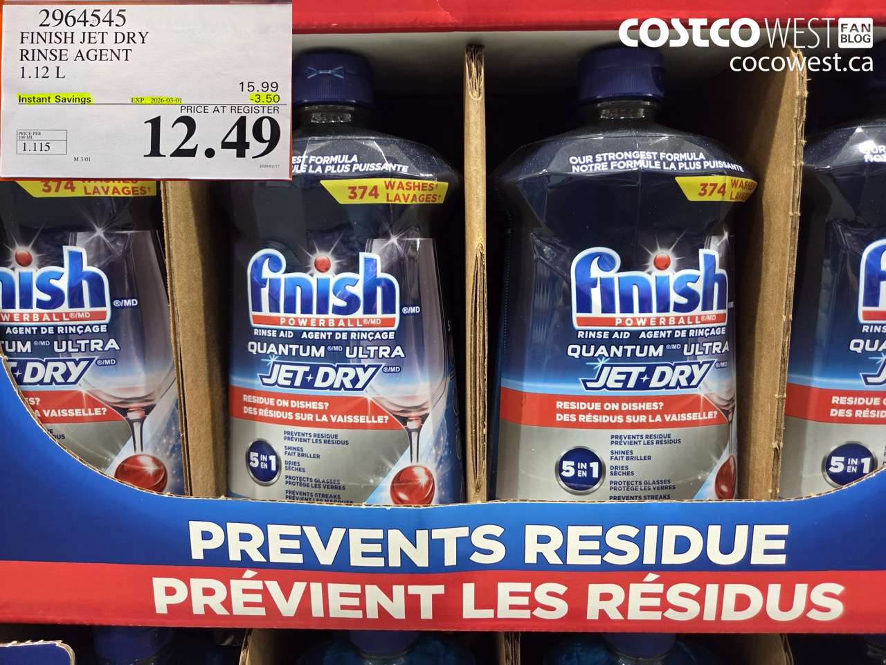 2964545 FINISH JET DRY RINSE AGENT 1.12 L ($3.50 INSTANT SAVINGS EXPIRES ON 2026-03-01) $12.49