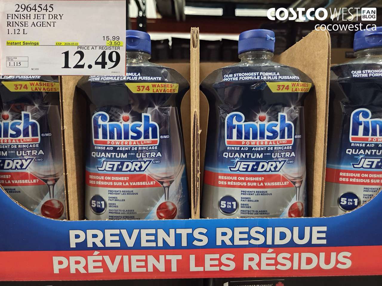 2964545 FINISH JET DRY RINSE AGENT 1.12 L ($3.50 INSTANT SAVINGS EXPIRES ON 2026-03-01) $12.49