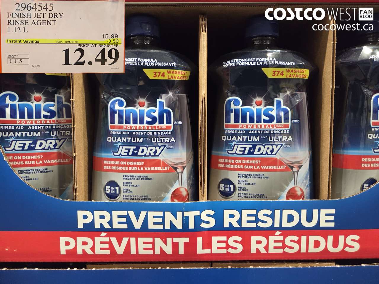 2964545 FINISH JET DRY RINSE AGENT 1.12 L ($3.50 INSTANT SAVINGS EXPIRES ON 2026-03-01) $12.49