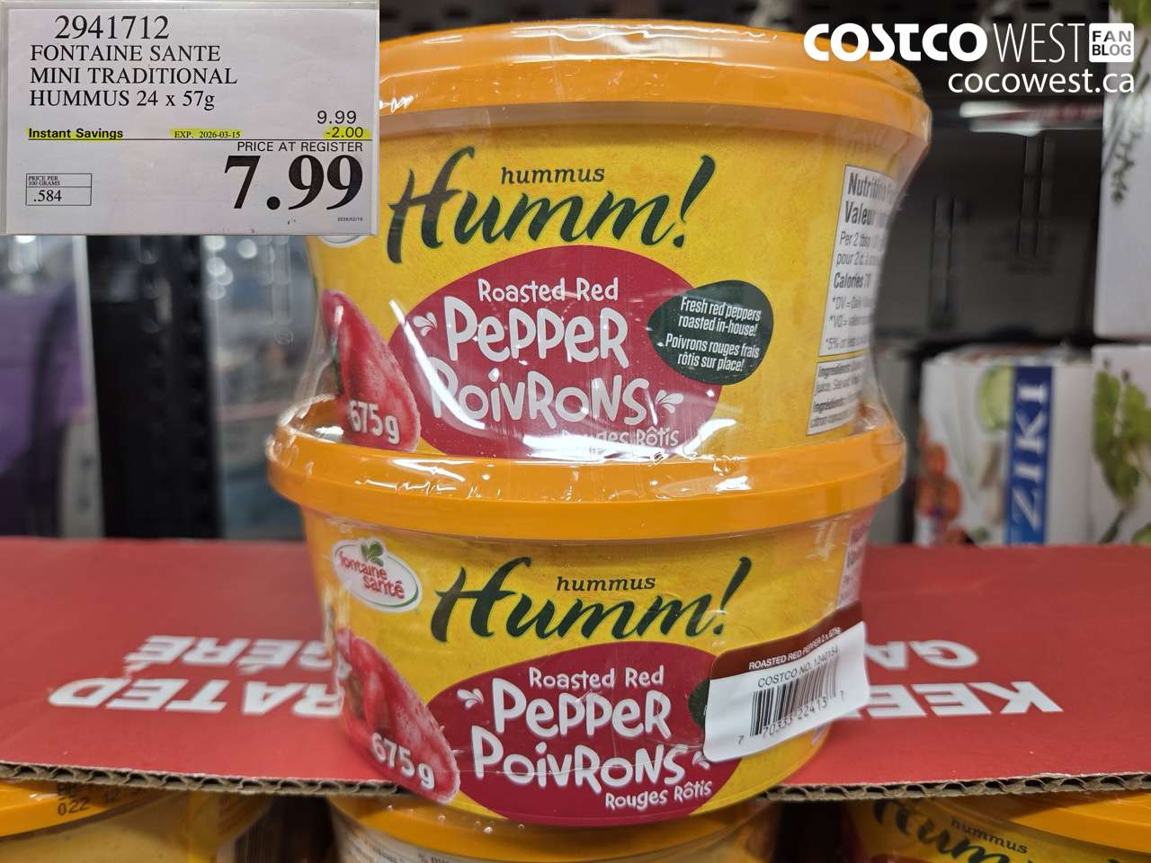 2941712 FONTAINE SANTE MINI TRADITIONAL HUMMUS 24 X 57G ($2.00 INSTANT SAVINGS EXPIRES ON 2026-03-15) $7.99