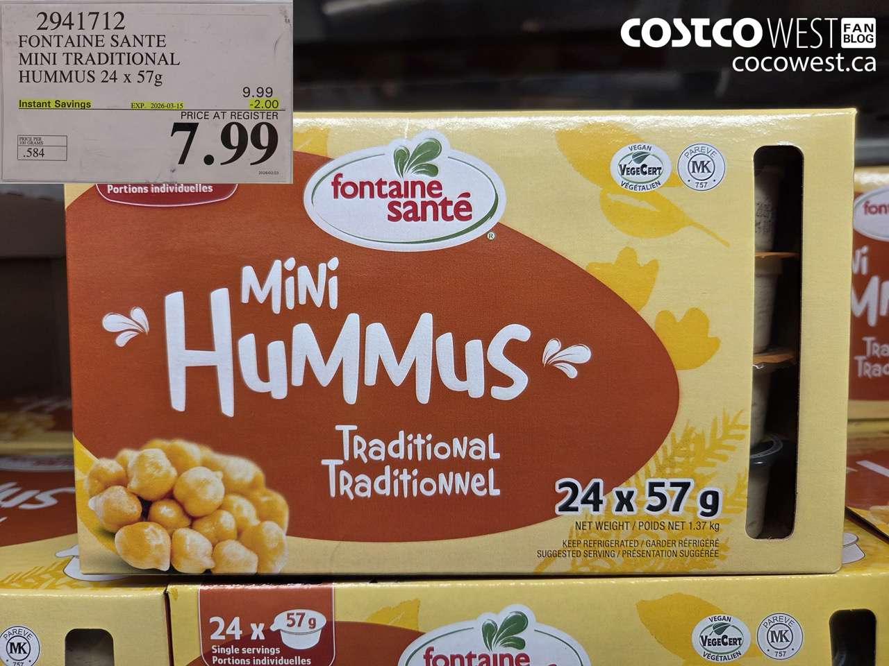 2941712 FONTAINE SANTE MINI TRADITIONAL HUMMUS 24 X 57G ($2.00 INSTANT SAVINGS EXPIRES ON 2026-03-15) $7.99