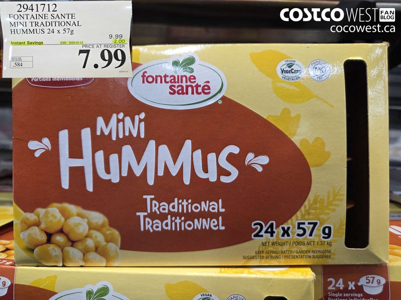 2941712 FONTAINE SANTE MINI TRADITIONAL HUMMUS 24 x 57g ($2.00 INSTANT SAVINGS EXPIRES ON 2026-03-15) $7.99