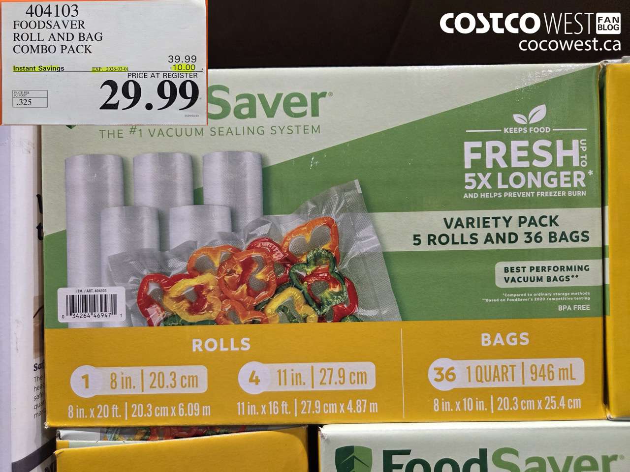404103 FOODSAVER ROLL AND BAG COMBO PACK ($10.00 INSTANT SAVINGS EXPIRES ON 2026-03-01) $29.99