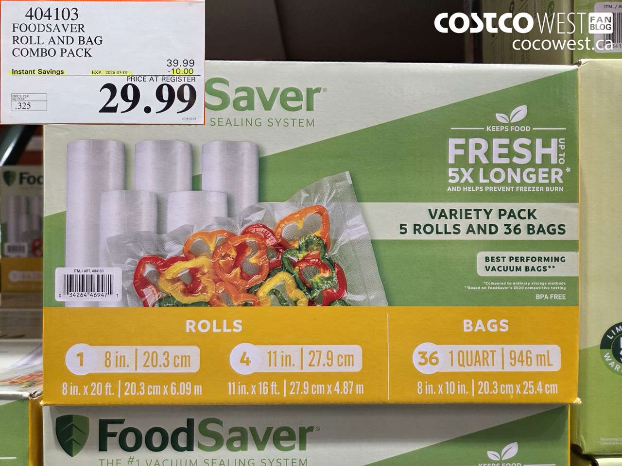 404103 FOODSAVER ROLL AND BAG COMBO PACK ($10.00 INSTANT SAVINGS EXPIRES ON 2026-03-01) $29.99