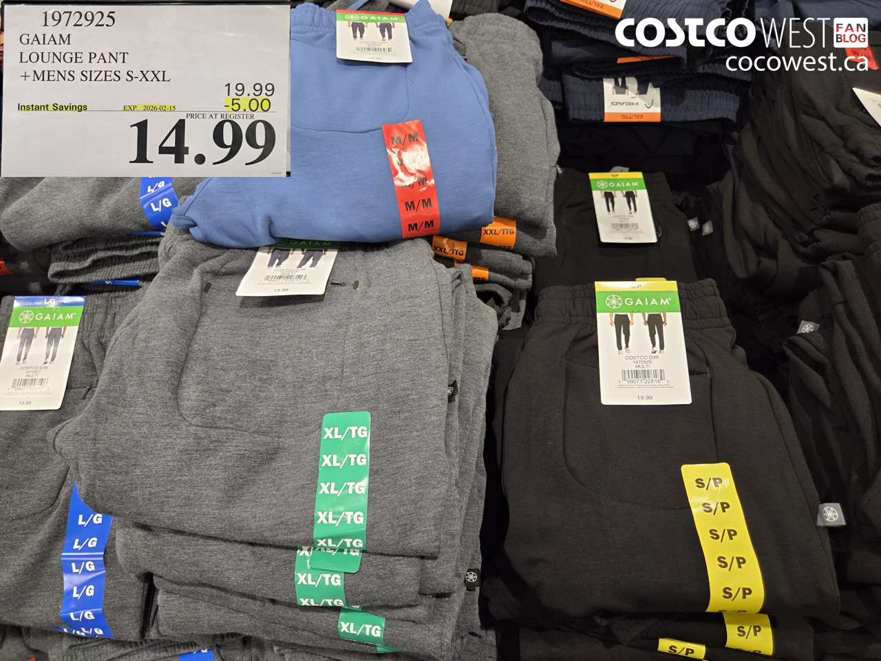 1972925 GAIAM LOUNGE PANT +MENS SIZES S-XXL ($5.00 INSTANT SAVINGS EXPIRES ON 2026-02-15) $14.99