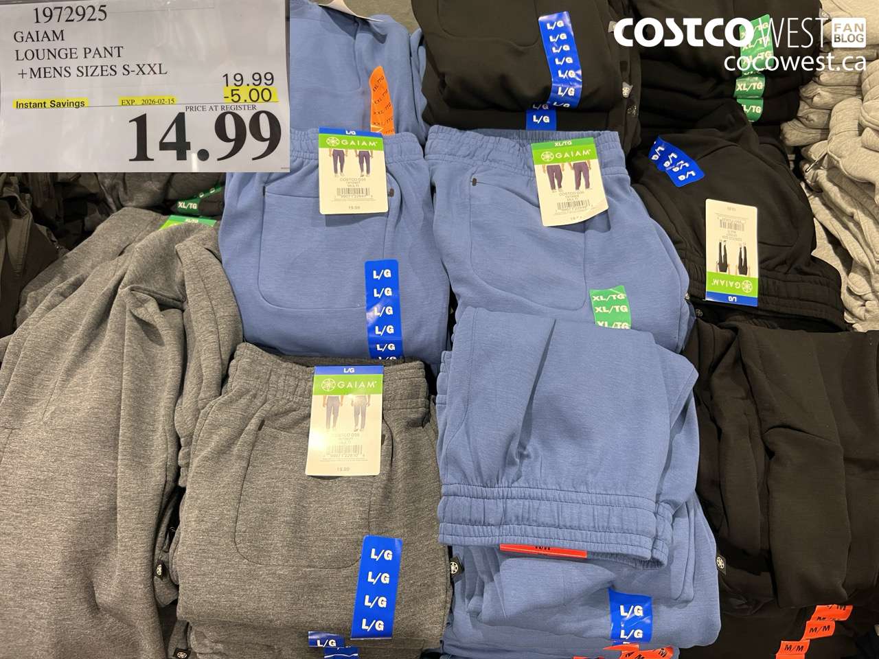 1972925 GAIAM LOUNGE PANT +MENS SIZES S-XXL ($5.00 INSTANT SAVINGS EXPIRES ON 2026-02-15) $14.99