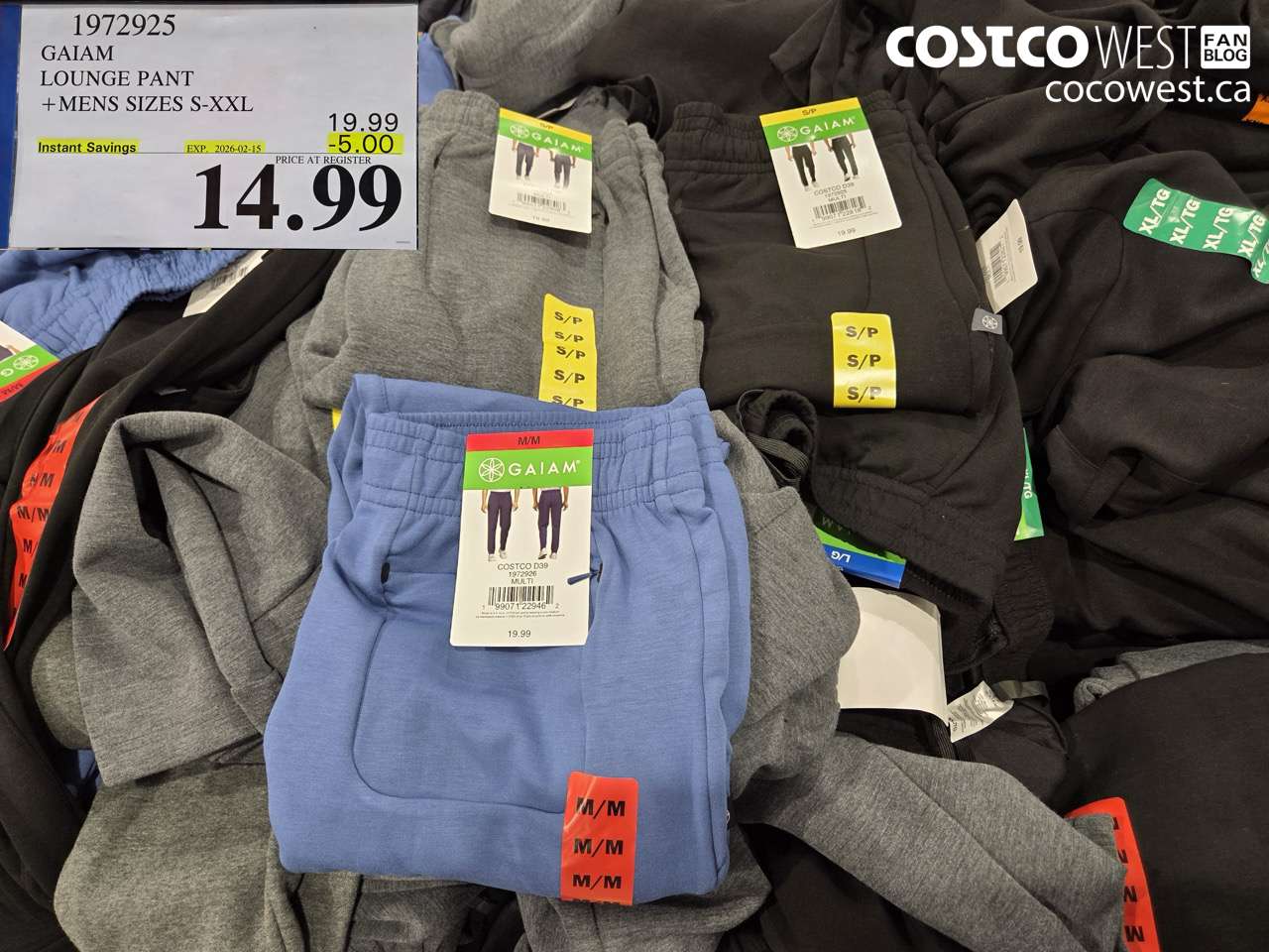 1972925 GAIAM LOUNGE PANT + MENS SIZES S-XXL ($5.00 INSTANT SAVINGS EXPIRES ON 2026-02-15) $14.99