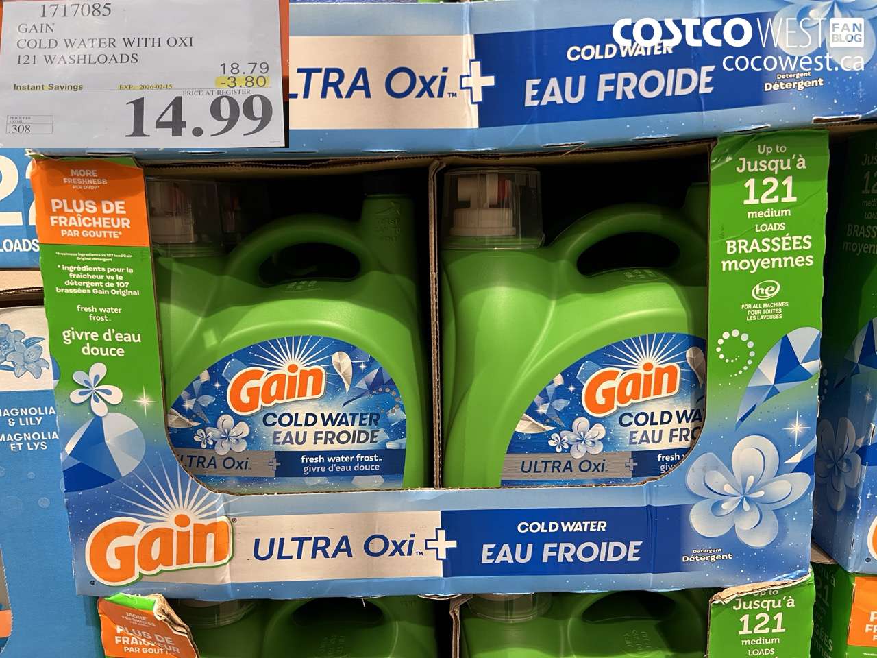 1717085 GAIN COLD WATER WITH OXI 121 WASHLOADS ($3.80 INSTANT SAVINGS EXPIRES ON 2026-02-15) $14.99