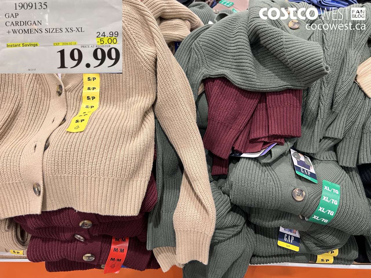 1909135 GAP CARDIGAN + WOMENS SIZES XS-XL ($5.00 INSTANT SAVINGS EXPIRES ON 2026-02-15) $19.99