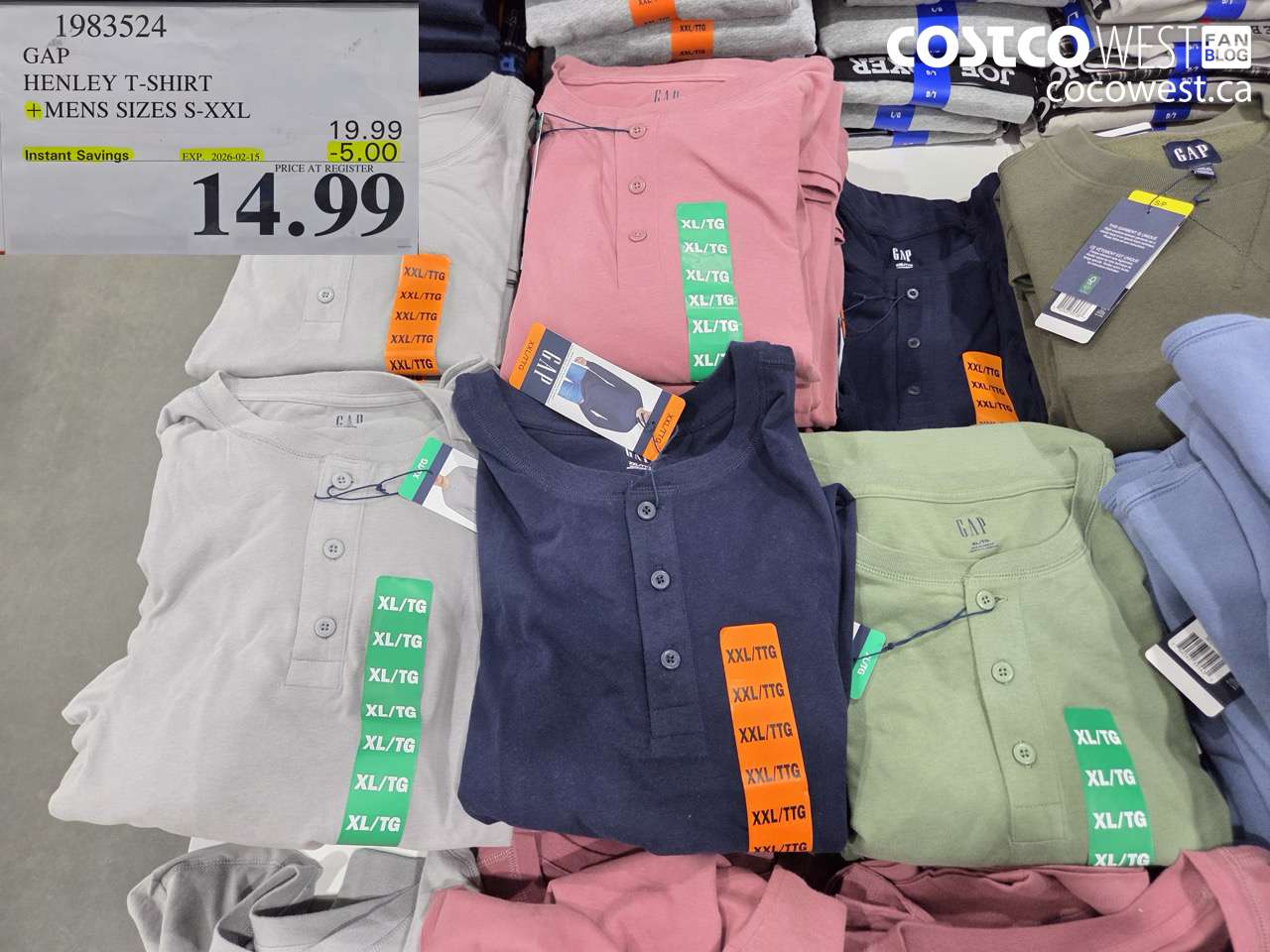 1983524 GAP HENLEY T-SHIRT MENS SIZES S-XXL ($5.00 INSTANT SAVINGS EXPIRES ON 2026-02-15) $14.99