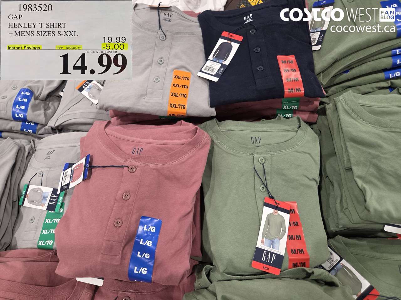 1983520 GAP HENLEY T-SHIRT +MENS SIZES S-XXL ($5.00 INSTANT SAVINGS EXPIRES ON 2026-02-22) $14.99