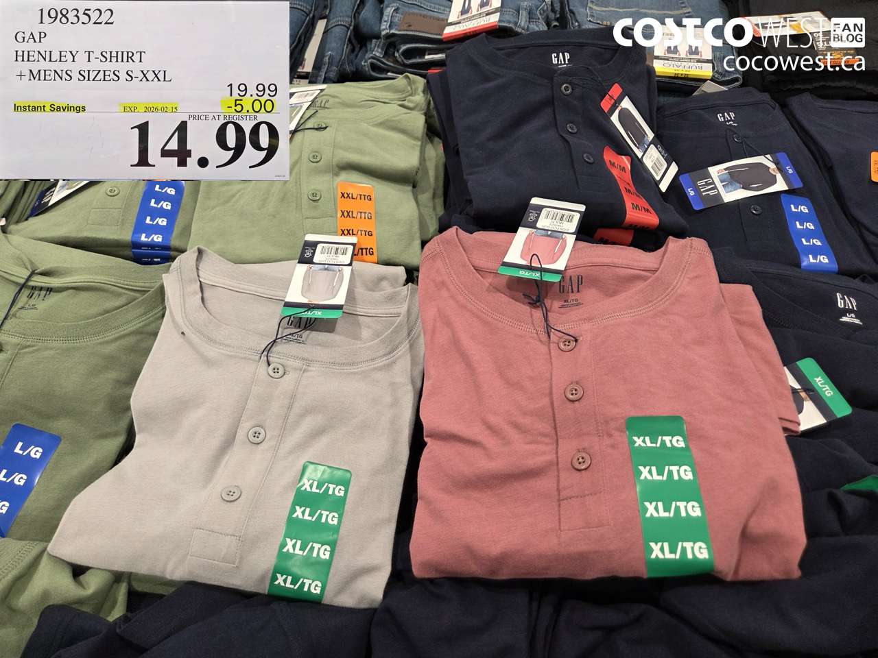 1983522 GAP HENLEY T-SHIRT + MEN'S SIZES S-XXL ($5.00 INSTANT SAVINGS EXPIRES ON 2026-02-15) $14.99