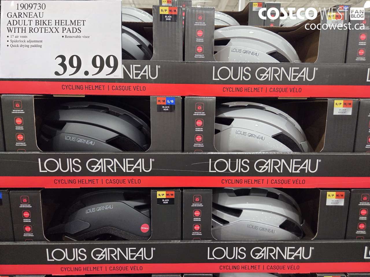 1909730 GARNEAU ADULT BIKE HELMET WITH ROTEXX PADS $39.99