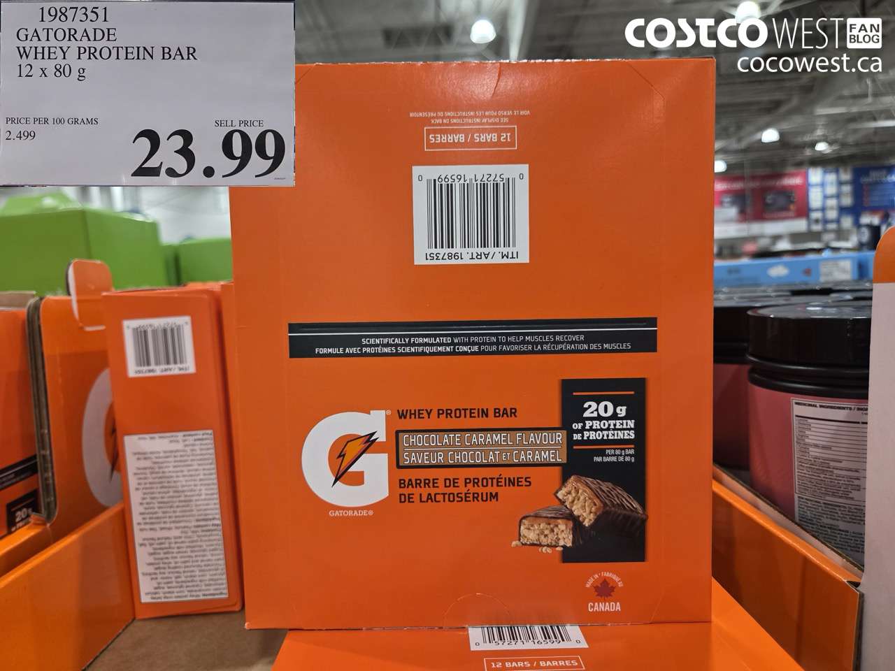 1987351 GATORADE WHEY PROTEIN BAR 12 x 80 g $23.99