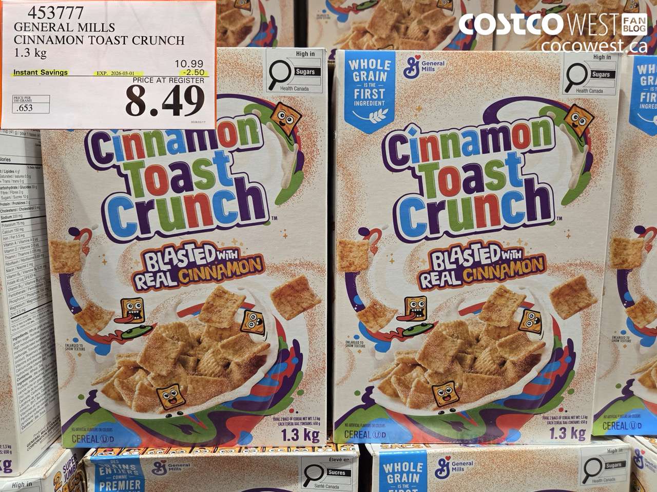 453777 GENERAL MILLS CINNAMON TOAST CRUNCH 1.3 KG ($2.50 INSTANT SAVINGS EXPIRES ON 2026-03-01) $8.49