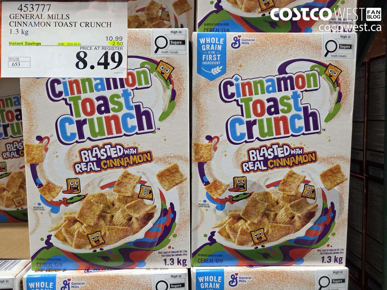 4533777 GENERAL MILLS CINNAMON TOAST CRUNCH 1.3 kg ($2.50 INSTANT SAVINGS EXPIRES ON 2026-03-01) $8.49