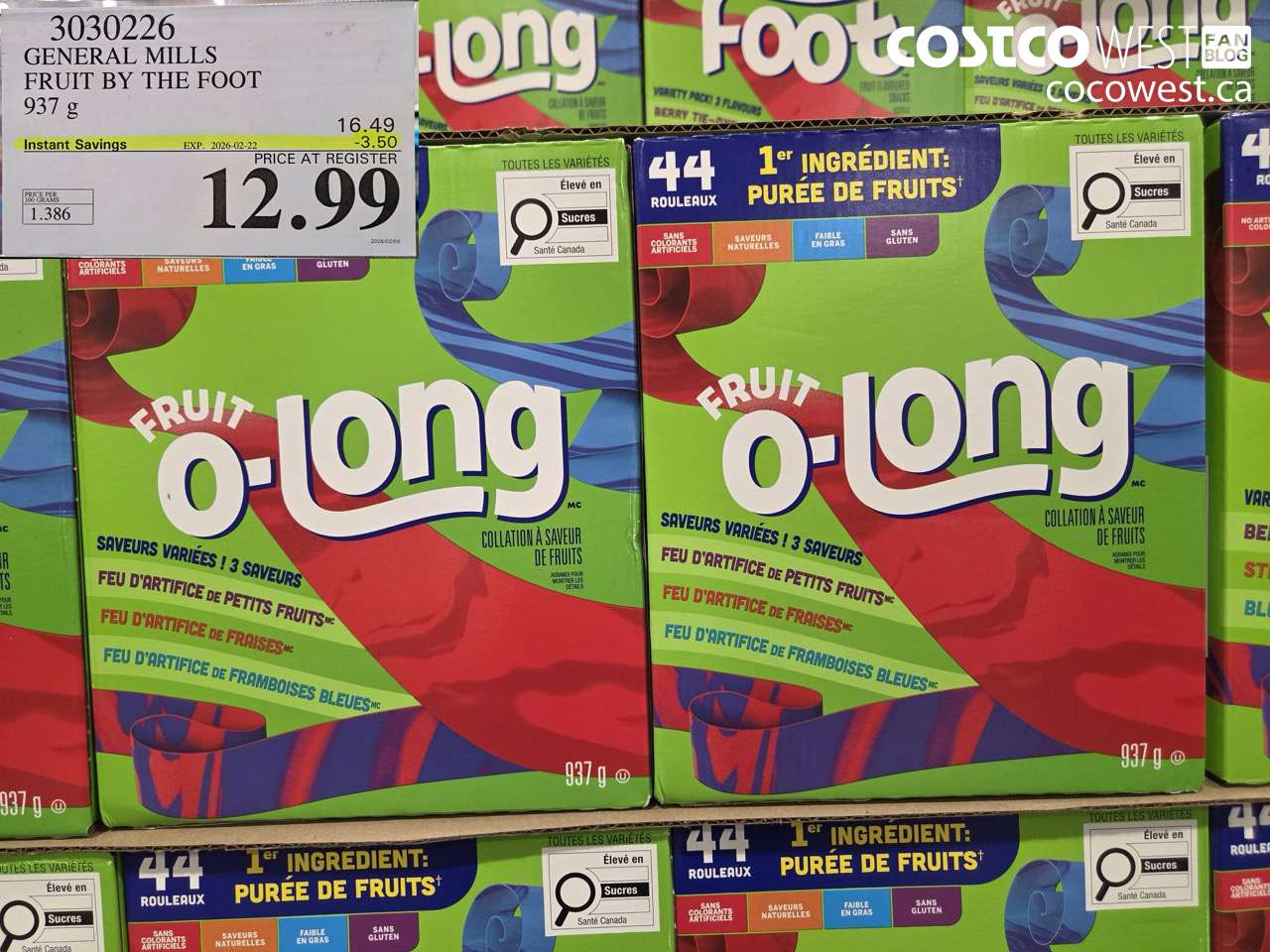 3030226 GENERAL MILLS FRUIT BY THE FOOT 937 g ($3.50 INSTANT SAVINGS EXPIRES ON 2026-02-22) $12.99