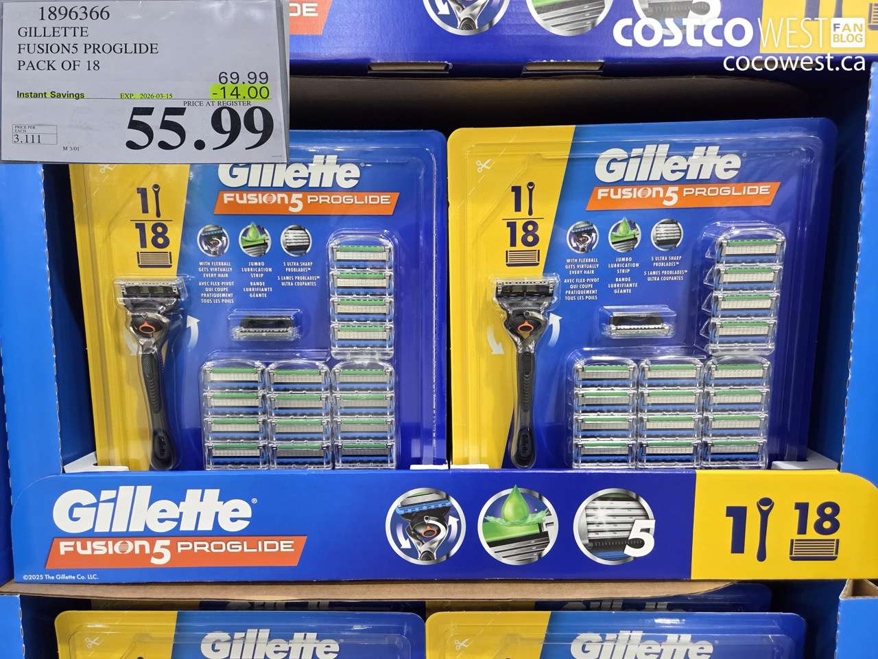 1896366 GILLETTE FUSIONS PROGLIDE PACK OF 18 ($14.00 INSTANT SAVINGS EXPIRES ON 2026-03-15) $55.99