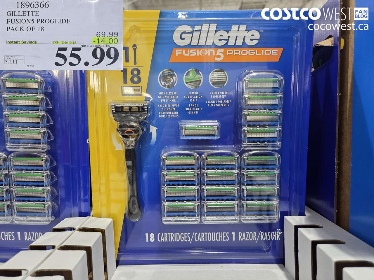 1896366 GILLETTE FUSIONS PROGLIDE PACK OF 18 ($14.00 INSTANT SAVINGS EXPIRES ON 2026-03-15) $55.99