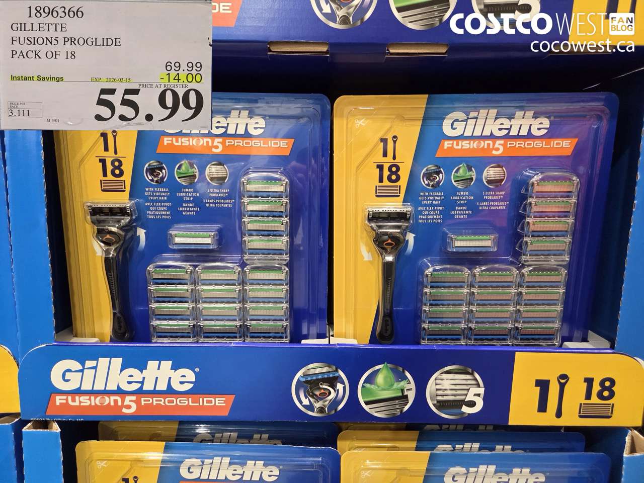 1896366 GILLETTE FUSIONS PROGLIDE PACK OF 18 ($14.00 INSTANT SAVINGS EXPIRES ON 2026-03-15) $55.99