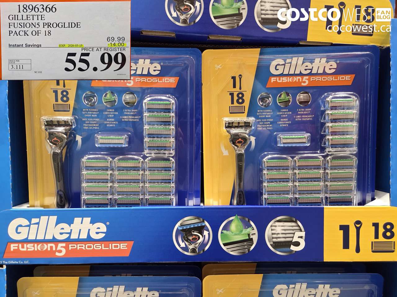 1896366 GILLETTE FUSIONS PROGLIDE PACK OF 18 ($14.00 INSTANT SAVINGS EXPIRES ON 2026-03-15) $55.99