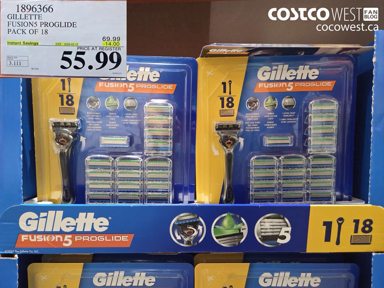 1896366 GILLETTE FUSIONS PROGLIDE PACK OF 18 ($14.00 INSTANT SAVINGS EXPIRES ON 2026-03-15) $55.99