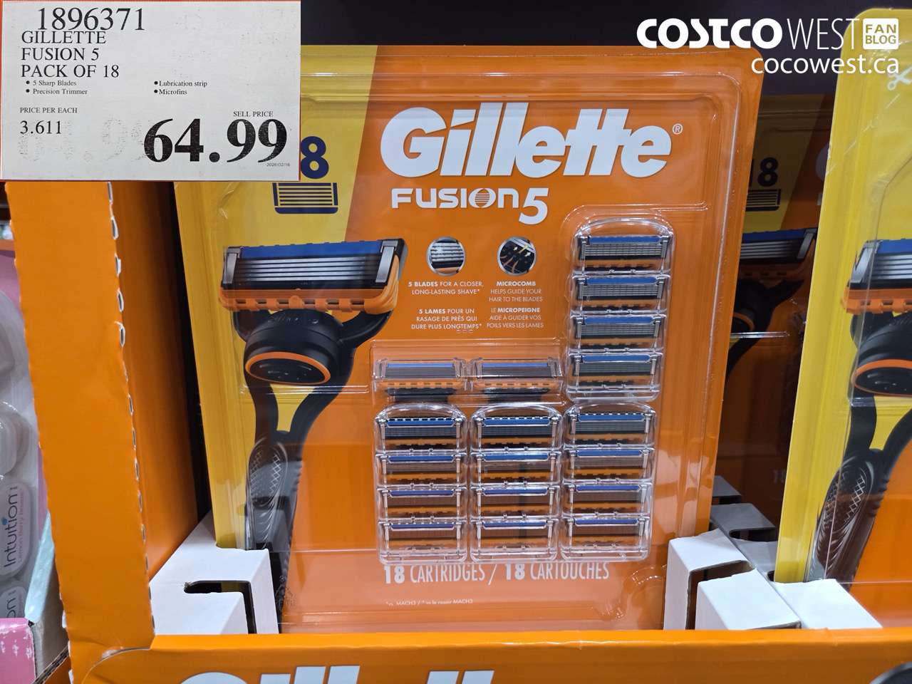 1896371 GILLETTE FUSION 5 PACK OF 18 $64.99