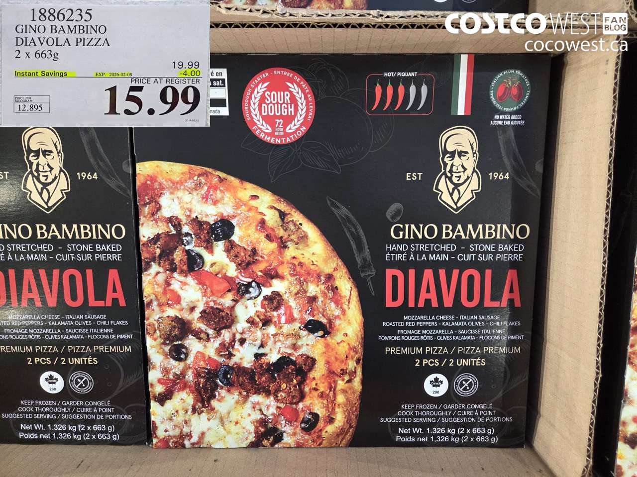 1886235 GINO BAMBINO DIAVOLA PIZZA 2 X 663G ($4.00 INSTANT SAVINGS EXPIRES ON 2026-02-08) $15.99