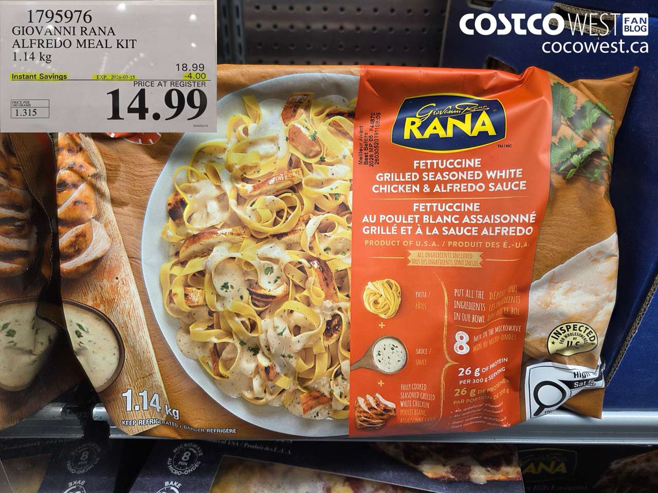 1795976 GIOVANNI RANA ALFREDO MEAL KIT 1.14 kg ($4.00 INSTANT SAVINGS EXPIRES ON 2026-03-15) $14.99