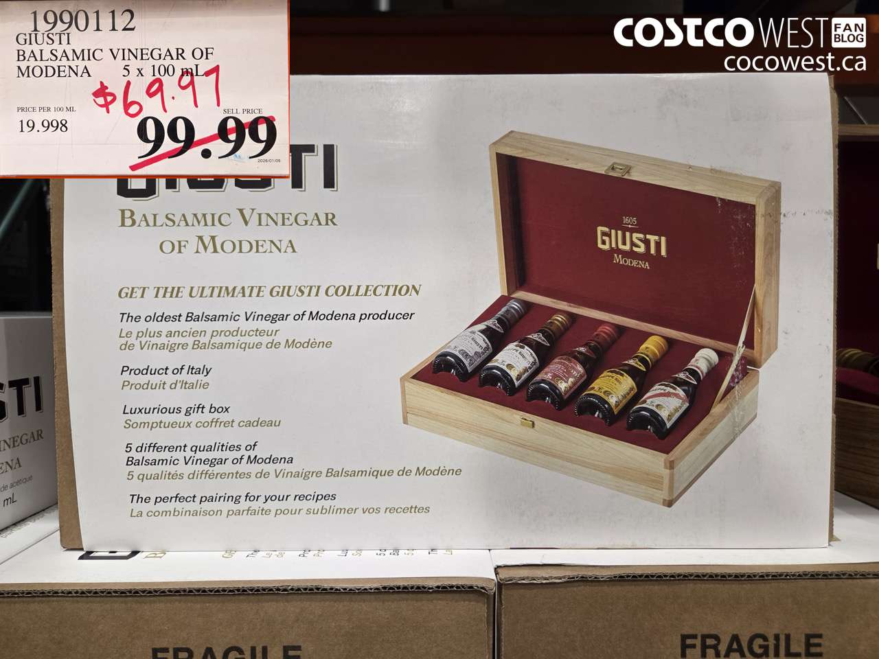1990112 GIUSTI BALSAMIC VINEGAR OF MODENA 5 X 100 ML $69.97