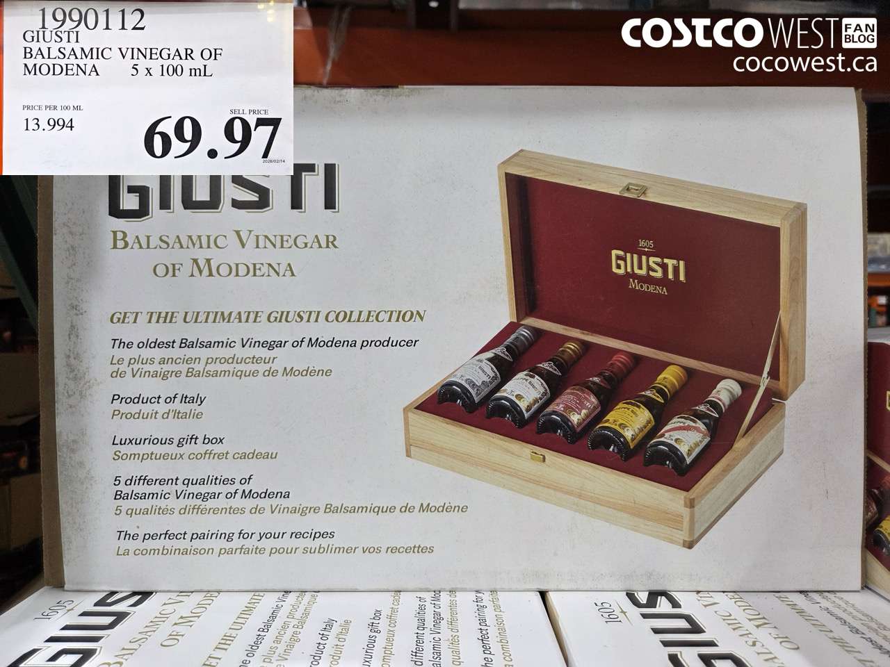 1990112 GIUSTI BALSAMIC VINEGAR OF MODENA 5 x 100 mL $69.97