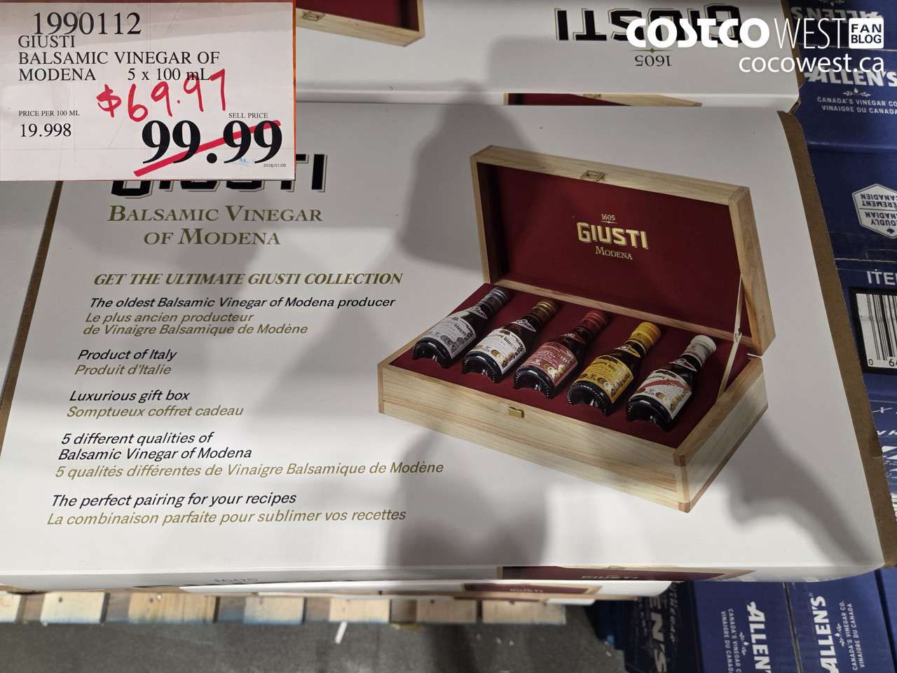 19990112 GIUSTI BALSAMIC VINEGAR OF MODENA 5 x 100 mL $69.97
