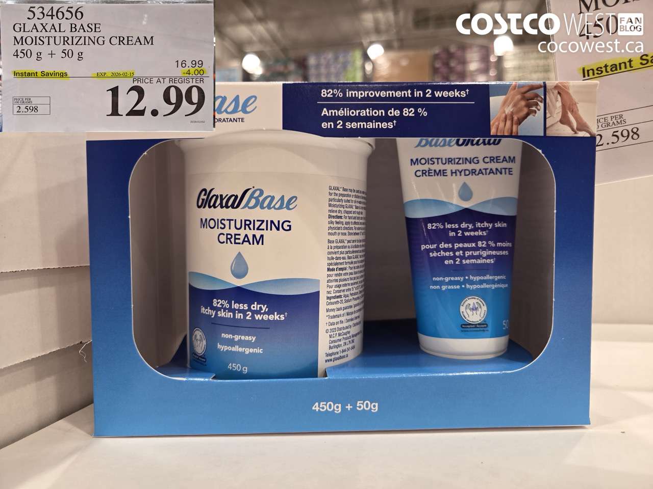534656 GLAXAL BASE MOISTURIZING CREAM 450 g + 50 g ($4.00 INSTANT SAVINGS EXPIRES ON 2026-02-15) $12.99