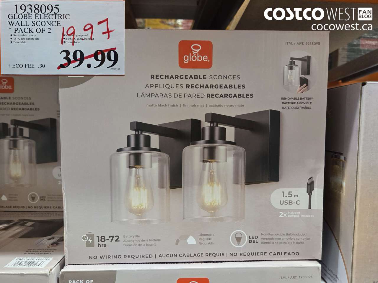 1938095 GLOBE ELECTRIC WALL SCONCE PACK OF 2 $19.97