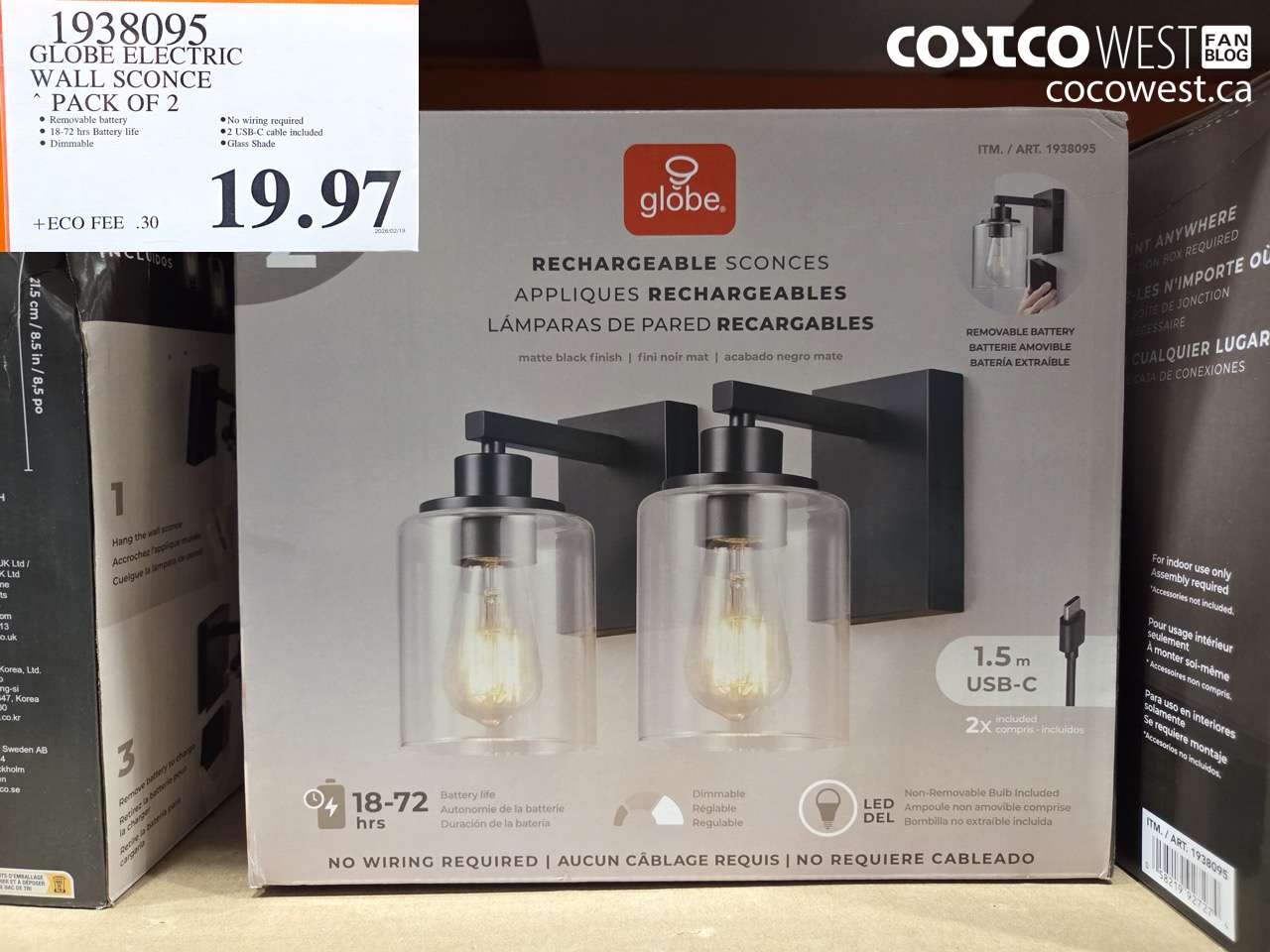 193805 GLOBE ELECTRIC WALL SCONCE PACK OF 2 $19.97